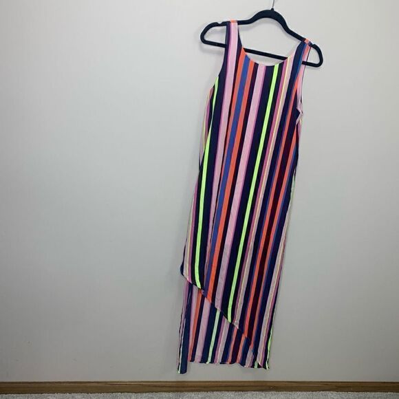 Project Runway Small Sleeveless Maxi Dress Neon Stripes. Asymmetrical Hem. (k1) - Picture 2 of 9